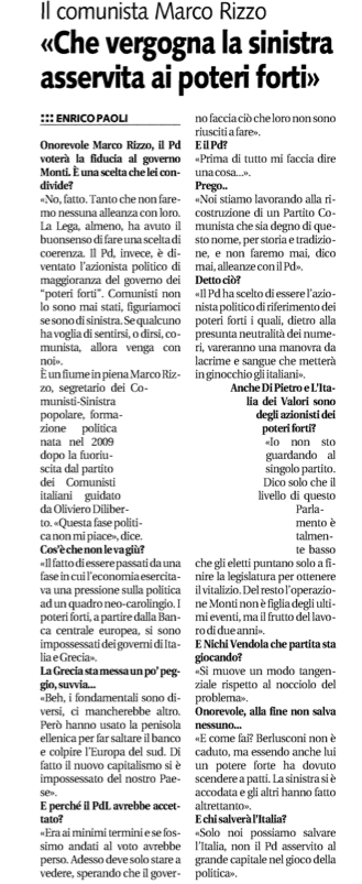 Intervista a Marco Rizzo sul governo Monti.